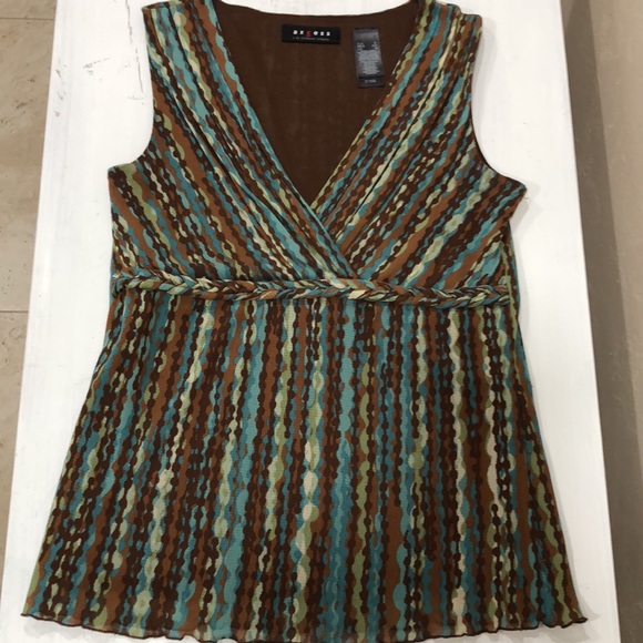 Axcess Liz Claiborne Co woman’s sleeveless brown & turquoise blouse size small - Picture 3 of 5